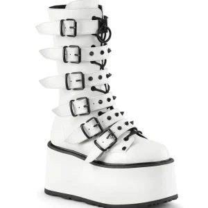 Vegan 9 cm DAMNED-225 plateforme bottes femme hauteur mollet à boucles blanc