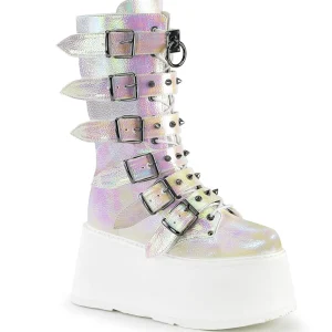 Vegan 9 cm DAMNED-225 plateforme bottes femme hauteur mollet à boucles effet nacré