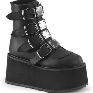 Vegan 9 cm DAMNED-105 plateforme bottines femmes avec boucles noir