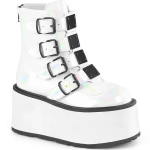 Vegan 9 cm DAMNED-105 plateforme bottines femmes avec boucles blanc