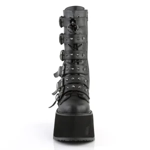 Vegan 9 cm DAMNED-225 plateforme bottes femme hauteur mollet à boucles noir