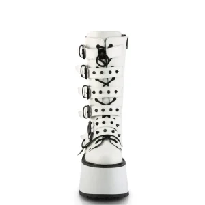 Vegan 9 cm DAMNED-225 plateforme bottes femme hauteur mollet à boucles blanc