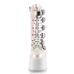 Vegan 9 cm DAMNED-225 plateforme bottes femme hauteur mollet à boucles effet nacré