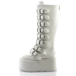 Vegan 9 cm DAMNED-318 plateforme bottes hautes femme à boucles blanc