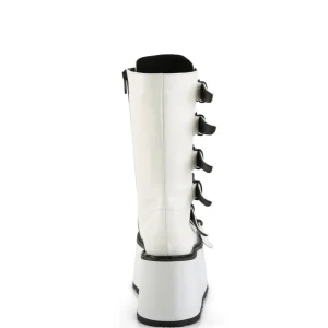 Vegan 9 cm DAMNED-225 plateforme bottes femme hauteur mollet à boucles blanc
