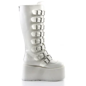 Vegan 9 cm DAMNED-318 plateforme bottes hautes femme à boucles blanc