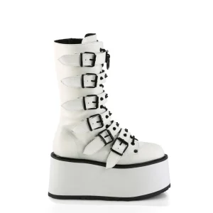 Vegan 9 cm DAMNED-225 plateforme bottes femme hauteur mollet à boucles blanc