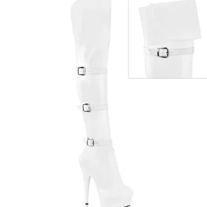 Vegan 15 cm DELIGHT-3018 bottes cuissardes talons hauts avec boucles blanc