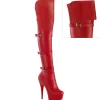 Vegan 15 cm DELIGHT-3018 bottes cuissardes talons hauts avec boucles rouges