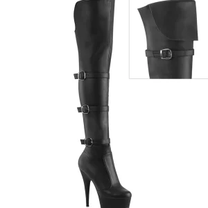 Vegan 15 cm DELIGHT-3018 bottes cuissardes talons hauts avec boucles noires