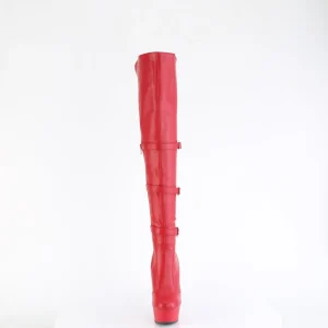 Vegan 15 cm DELIGHT-3018 bottes cuissardes talons hauts avec boucles rouges
