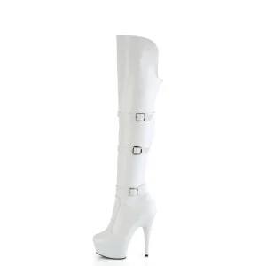 Vegan 15 cm DELIGHT-3018 bottes cuissardes talons hauts avec boucles blanc