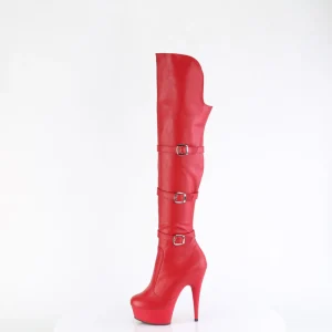 Vegan 15 cm DELIGHT-3018 bottes cuissardes talons hauts avec boucles rouges