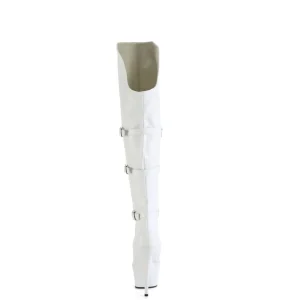 Vegan 15 cm DELIGHT-3018 bottes cuissardes talons hauts avec boucles blanc