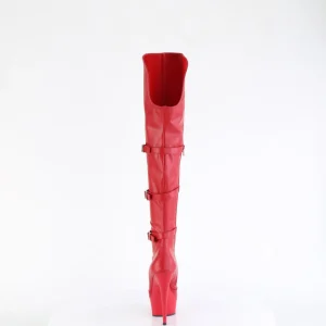 Vegan 15 cm DELIGHT-3018 bottes cuissardes talons hauts avec boucles rouges