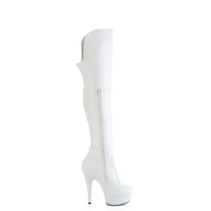 Vegan 15 cm DELIGHT-3018 bottes cuissardes talons hauts avec boucles blanc