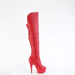 Vegan 15 cm DELIGHT-3018 bottes cuissardes talons hauts avec boucles rouges