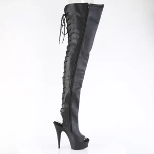 Vegan 15 cm DELIGHT-4019 talons hauts bottes cuissardes bout ouvert avec lacets
