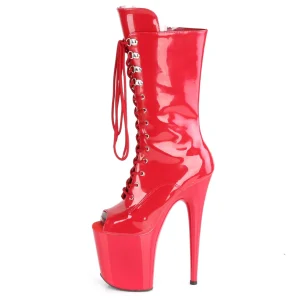 Vegan 20 cm FLAMINGO-1051 bottes plate-forme et bout ouvert rouge