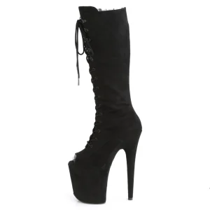 Vegan 20 cm FLAMINGO-2051FS bottes plate-forme et bout ouvert noir