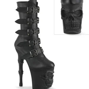 Vegan 20 cm RAPTURE-1052BK bottines boucles à talons hauts crâne