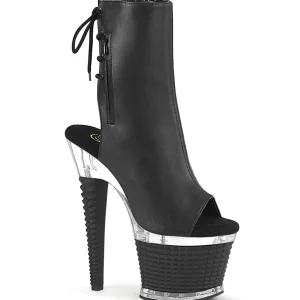 Vegan 18 cm SPECTATOR-1018 bottines plate-forme et bout ouvert noir
