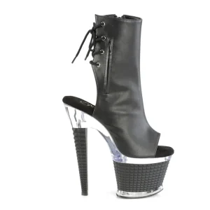 Vegan 18 cm SPECTATOR-1018 bottines plate-forme et bout ouvert noir