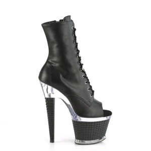 Vegan 18 cm SPECTATOR-1021 bottines plate-forme et bout ouvert noir