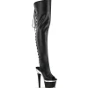 Vegan 18 cm SPECTATOR-3030 talons hauts bottes cuissardes bout ouvert avec lacets noires