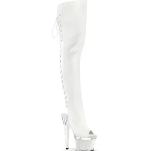 Vegan 18 cm SPECTATOR-3030 talons hauts bottes cuissardes bout ouvert avec lacets blanc