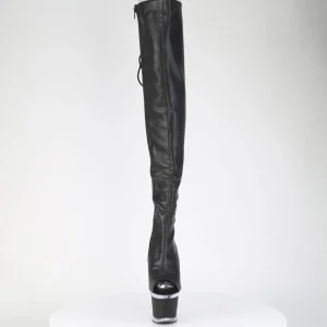 Vegan 18 cm SPECTATOR-3030 talons hauts bottes cuissardes bout ouvert avec lacets noires