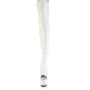 Vegan 18 cm SPECTATOR-3030 talons hauts bottes cuissardes bout ouvert avec lacets blanc