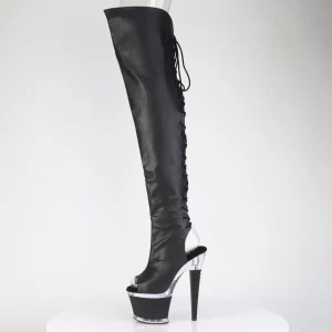 Vegan 18 cm SPECTATOR-3030 talons hauts bottes cuissardes bout ouvert avec lacets noires