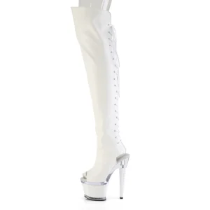 Vegan 18 cm SPECTATOR-3030 talons hauts bottes cuissardes bout ouvert avec lacets blanc