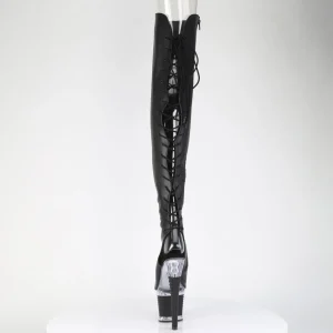 Vegan 18 cm SPECTATOR-3030 talons hauts bottes cuissardes bout ouvert avec lacets noires