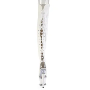 Vegan 18 cm SPECTATOR-3030 talons hauts bottes cuissardes bout ouvert avec lacets blanc