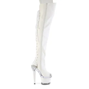 Vegan 18 cm SPECTATOR-3030 talons hauts bottes cuissardes bout ouvert avec lacets blanc