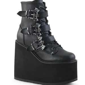 Vegan 14 cm SWING-103 plateforme bottines femmes avec boucles noir