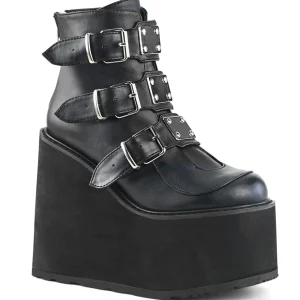 Vegan 14 cm SWING-105 plateforme bottines femmes avec boucles noir