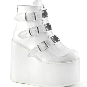 Vegan 14 cm SWING-105 plateforme bottines femmes avec boucles blanc