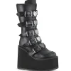 Vegan 14 cm SWING-230 plateforme bottes femme hauteur mollet à boucles noir