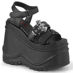 Vegan Noir 15 cm DemoniaCult WAVE-13 lolita sandale talon compensé plateforme