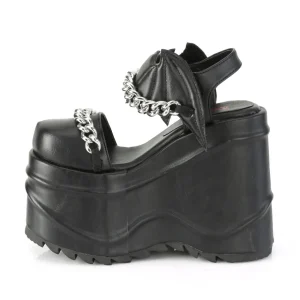 Vegan Noir 15 cm DemoniaCult WAVE-20 lolita sandale talon compensé plateforme