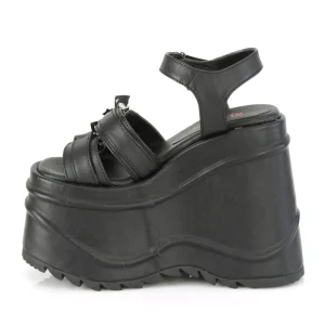 Vegan Noir 15 cm DemoniaCult WAVE-13 lolita sandale talon compensé plateforme