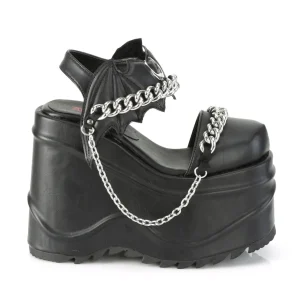 Vegan Noir 15 cm DemoniaCult WAVE-20 lolita sandale talon compensé plateforme