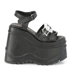 Vegan Noir 15 cm DemoniaCult WAVE-13 lolita sandale talon compensé plateforme