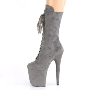 Vegan suede 20 cm FLAMINGO-1050FS bottes plateforme de pole dance en gris