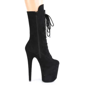 Vegan suede 20 cm FLAMINGO-1050FS bottes plateforme de pole dance en noir