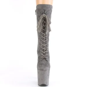 Vegan suede 20 cm FLAMINGO-1050FS bottes plateforme de pole dance en gris