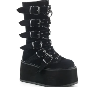 Velours 9 cm DAMNED-225 plateforme bottes femme hauteur mollet à boucles noir